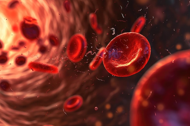 Zdjęcie mikroskopijny obraz czerwonych krwinek przepływających przez tętnicę