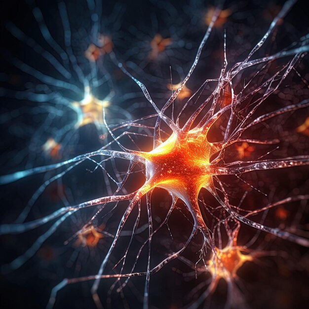 Zdjęcie mikroskopowe zdjęcie ludzkiego neuronu renderowane w 3d