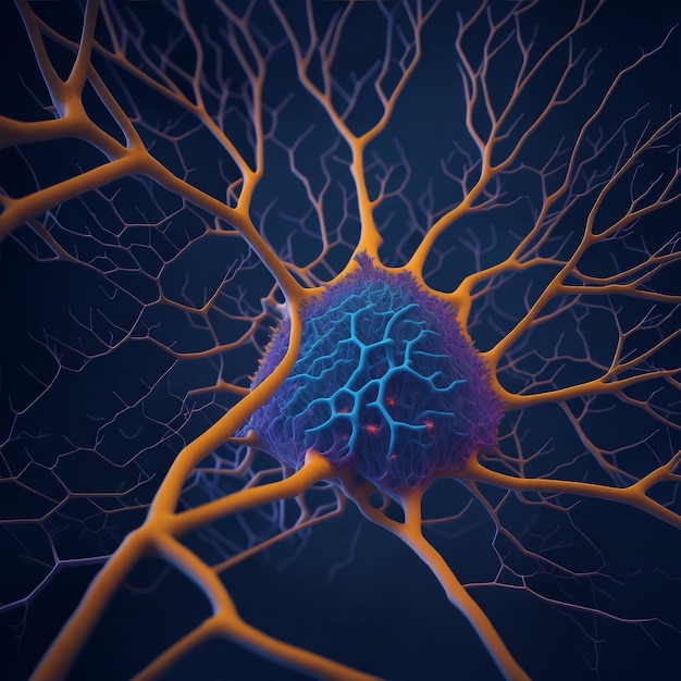 Mikroskopowy widok sieci neuronowej Komórki mózgowe Ludzki układ nerwowy ilustracja 3D