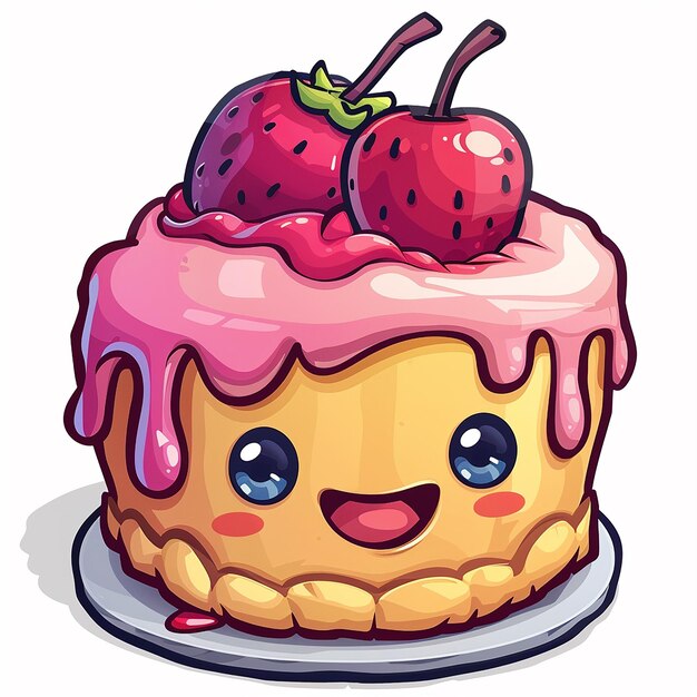 Zdjęcie miłe postacie z kreskówek kawaii pyszny słodki tort z jagodami