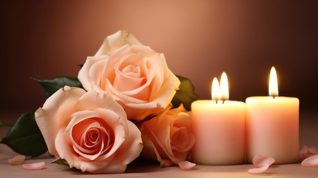 Miłe tło do wyrażania uczuć z różami przy świecach