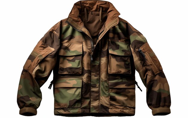 "Military Inspired Camo Print Jacket z funkcjami użytkowymi"