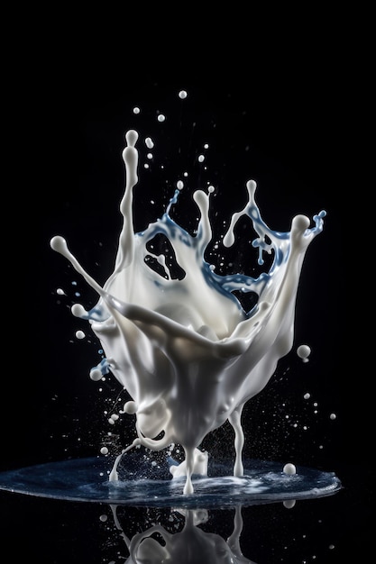 Milk Splash na czarnym tle generatywnej AI