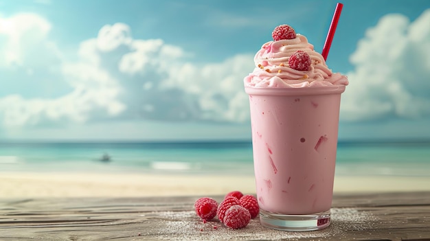 Milkshake na wybrzeżu morza koncepcja wakacji Banner background design