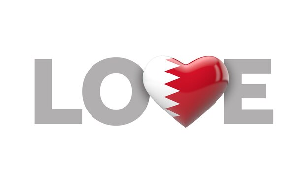 Miłość flaga Bahrajnu w kształcie serca z renderowaniem słowa miłości d