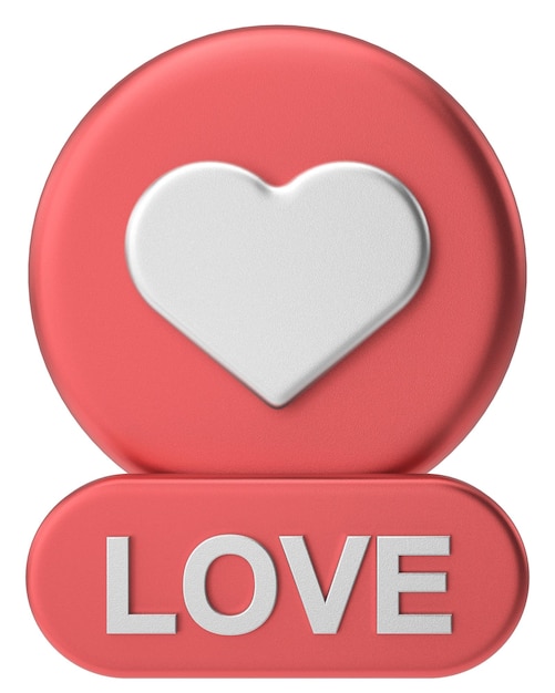 Zdjęcie miłość przycisk serce ikona ilustracja 3d