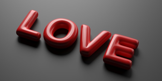 Zdjęcie miłość słowo balon litery pasja czerwony kolor tekstu na czarnym tle ilustracji 3d