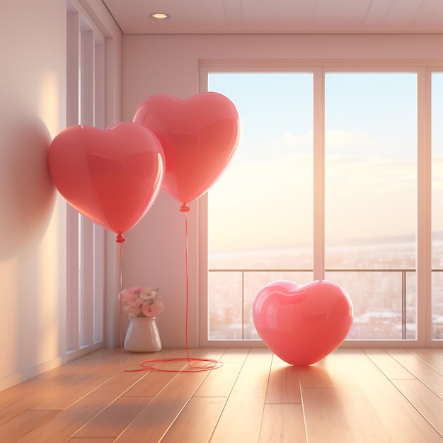 Miłość wypełniła pokój, a dwa balony w kształcie serca unosiły się w powietrzu.