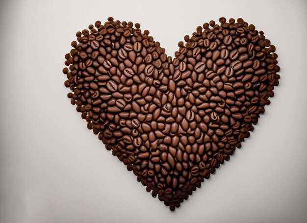 Miłość ziaren kawy w kształcie serca na białym tle