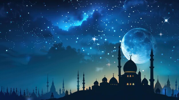 Minaret meczetu księżyc Ramadan Eid wzór pocztówki kopiować przestrzeń