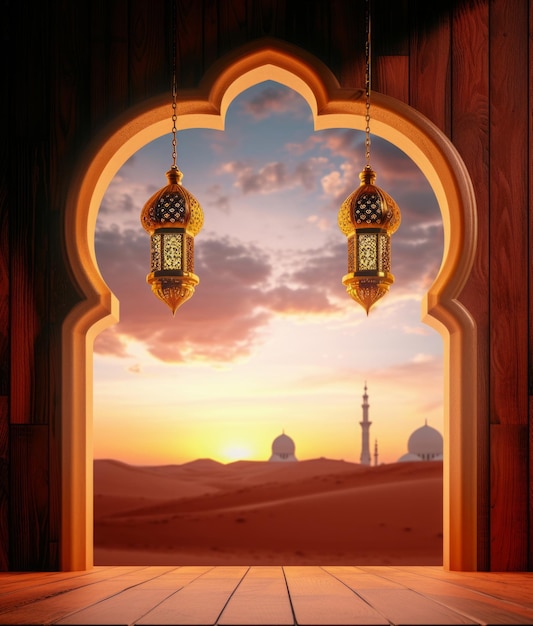 Zdjęcie minarety oświetlone księżycem przebijają europejskie nocne niebo, rzucając eteryczny blask na starożytny kamienny meczet.
