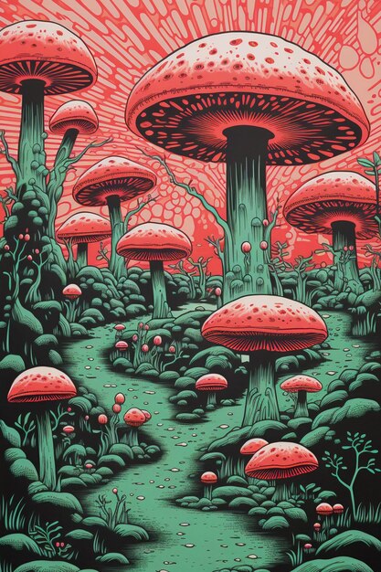 MindBending Dreamscape Abstract Poster Art z psychedelicznym charakterem Vintage Vibes generowane przez AI
