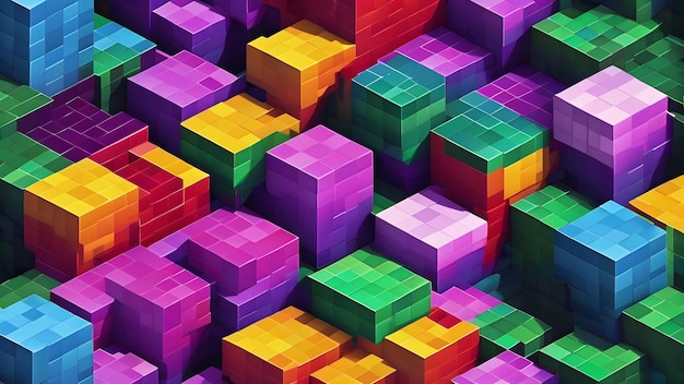 Minecraft zainspirowany kolorową teksturą tła świat Kockowy krajobraz ilustracja tło voxel