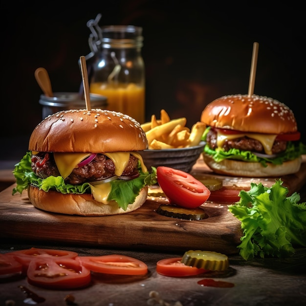 Mini burgery na zdjęciu z jedzeniem na tacy