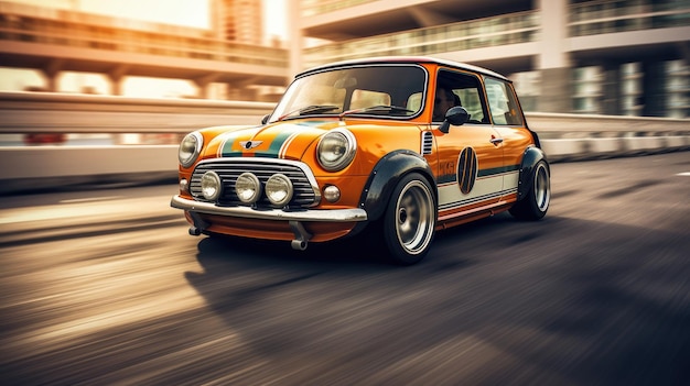 Mini Cooper John Works drifting car profesjonalne zdjęcie dynamiczne w fotografii tuningu torów w ruchu