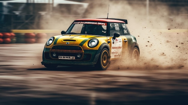 Mini Cooper John Works drifting car profesjonalne zdjęcie dynamiczne w fotografii tuningu torów w ruchu