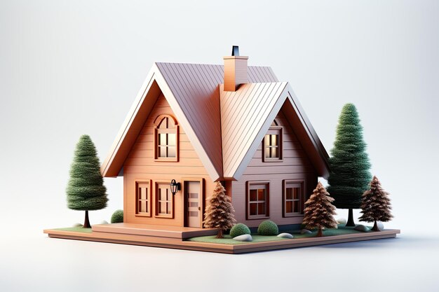 mini drewniany dom na białym tle