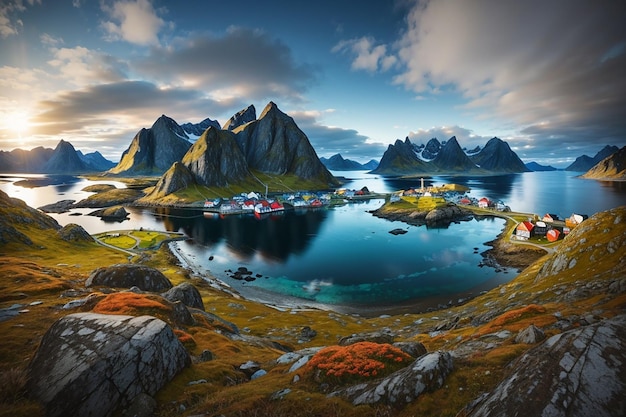 Mini planeta lofoten to archipelag w hrabstwie Nordland Norwegia jest znana z charakterystycznej scenerii z dramatycznymi górami i szczytami otwarte morze i chronione zatoki plaże i nietknięte ziemie