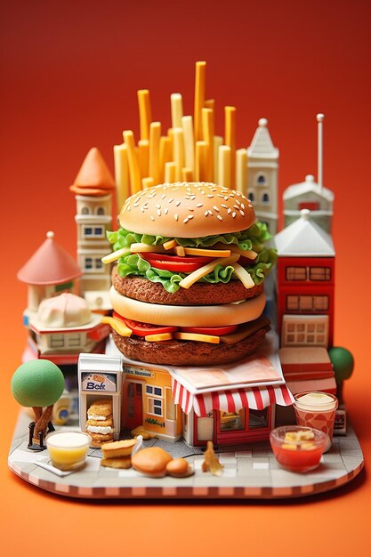 Zdjęcie miniatura 3d fastfoodu