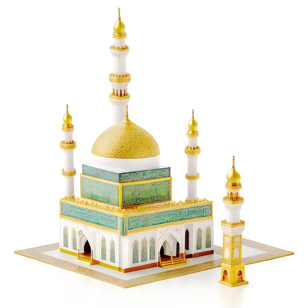 Miniature_mosque_and_white background creative ai