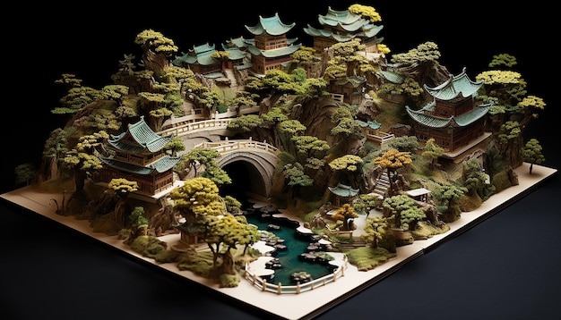 Miniaturowa diorama chińskiego ogrodu w Jiangnan z skomplikowanymi szczegółami