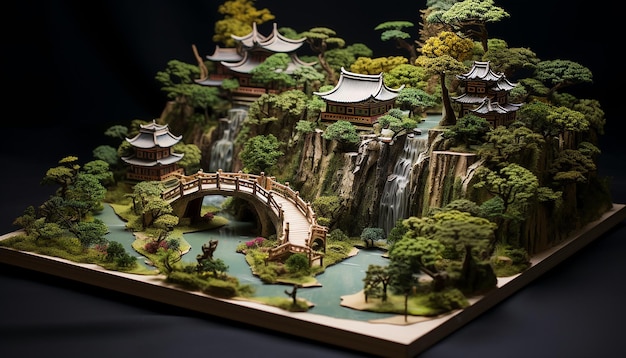 Miniaturowa diorama chińskiego ogrodu w Jiangnan z skomplikowanymi szczegółami