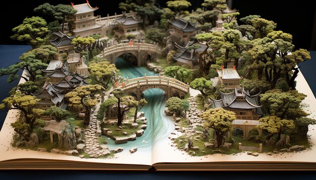 Miniaturowa diorama chińskiego ogrodu w Jiangnan z skomplikowanymi szczegółami