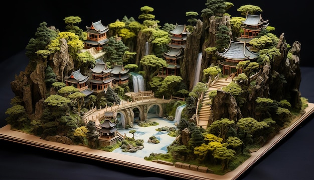 Miniaturowa diorama chińskiego ogrodu w Jiangnan z skomplikowanymi szczegółami