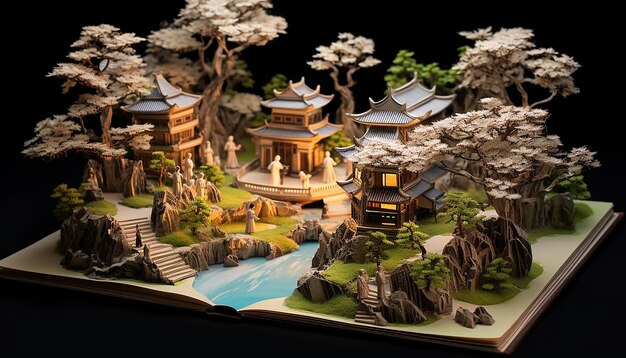 Miniaturowa diorama chińskiego ogrodu w Jiangnan z skomplikowanymi szczegółami