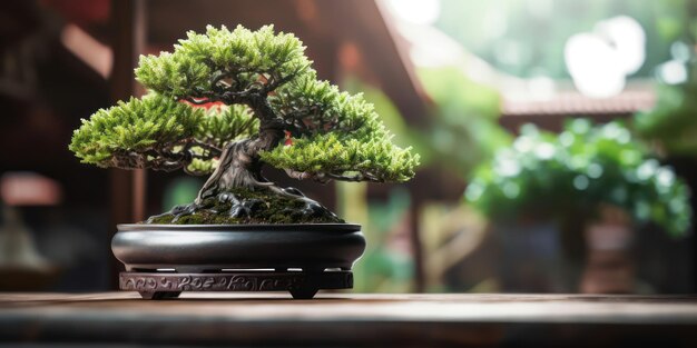 Zdjęcie miniaturowe bonsai wśród miękkiej ostrości