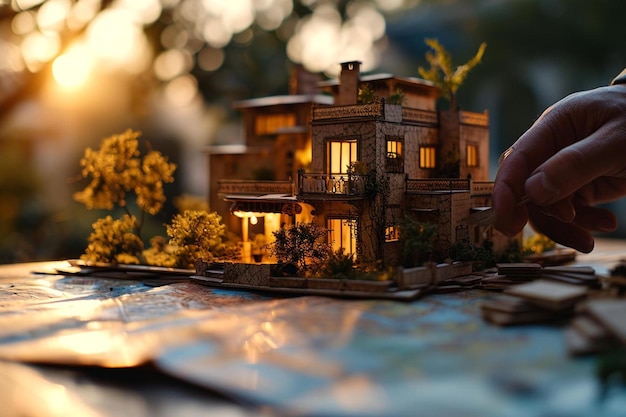 Zdjęcie miniaturowy model domu na stole