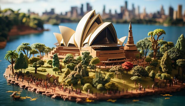 miniaturowy super uroczy gliniany świat izometryczny widok Sydney uroczy gliniany stop motion animacja Sydney