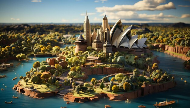 Zdjęcie miniaturowy super uroczy gliniany świat izometryczny widok sydney uroczy gliniany stop motion animacja sydney