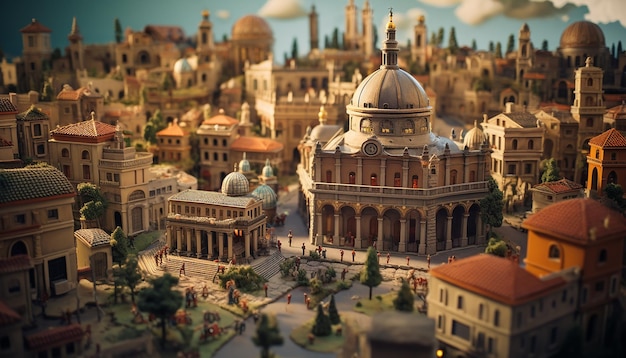 Miniaturowy super uroczy gliniany świat zabawkowy model miasta Rzymu, w tym popularne obszary w stylu o
