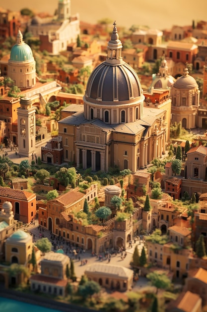 Miniaturowy super uroczy gliniany świat zabawkowy model miasta Rzymu, w tym popularnych obszarów