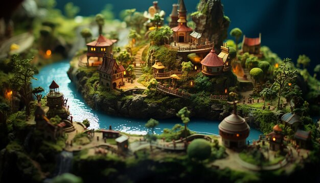 Miniaturowy świat fantasy w pigułce, z odchylanym w pigułce zdjęciem 50 mm