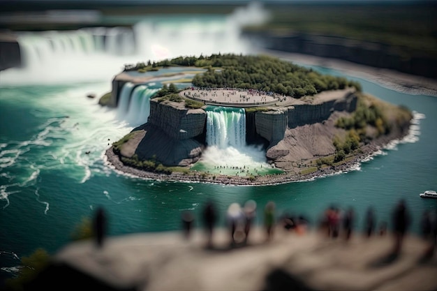 Miniaturowy widok wodospadu Niagara w USA i Kanadzie