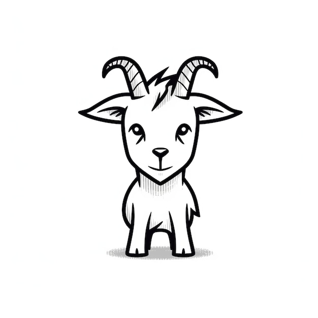 Minimalistic Goat Cartoon Doodle Line Art