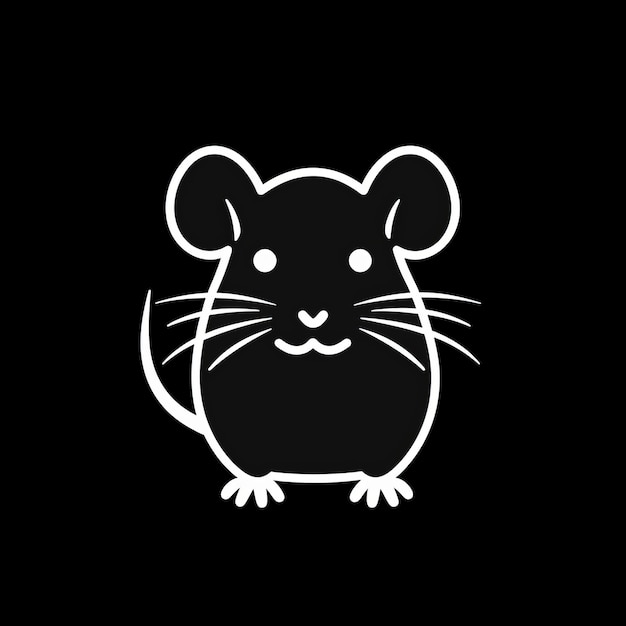 Minimalistyczna biała ikona myszy na czarnym tle