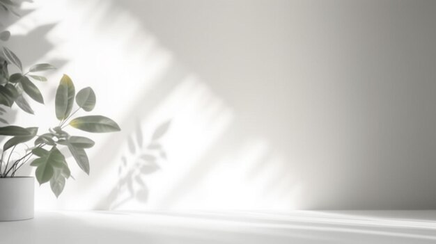 Minimalistyczna biała ściana z rośliną w doniczce Generative Ai