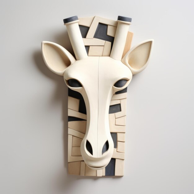 Zdjęcie minimalistyczna ceramiczna sztuka na ścianie z głową żyrafy z iluzjami trompe l39oeil