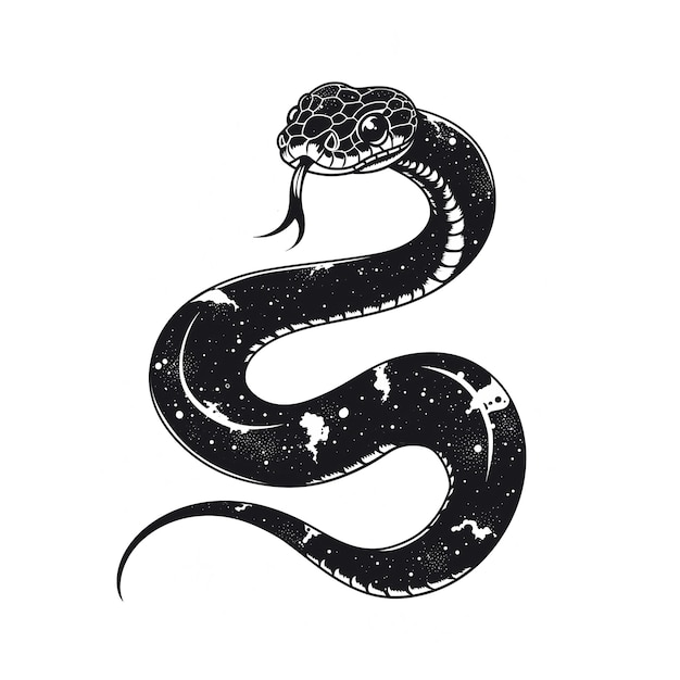 Minimalistyczna czarno-biała ilustracja węża, znaku zodiaku chińskiego Nowego Roku 2025