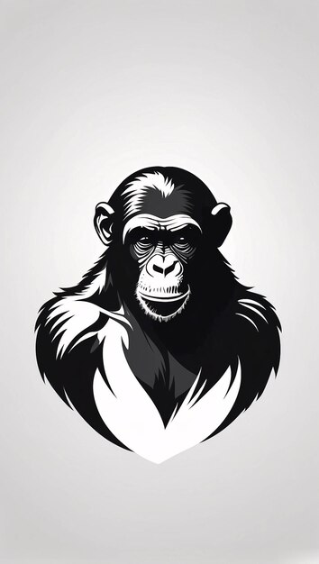 Minimalistyczna, elegancka i prosta ilustracja czarno-białej małpy-szympansa