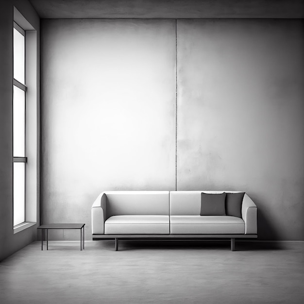 Minimalistyczna elegancka sofa lub kanapa z pustym betonowym tłem ściany z miejsca na kopię