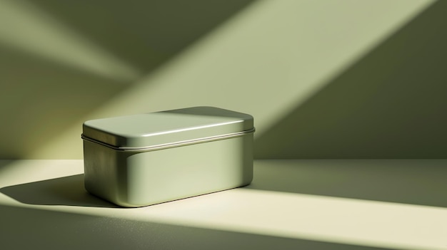 Minimalistyczna estetyczna nowoczesna zielona skrzynka metalowa w grze światła i cienia