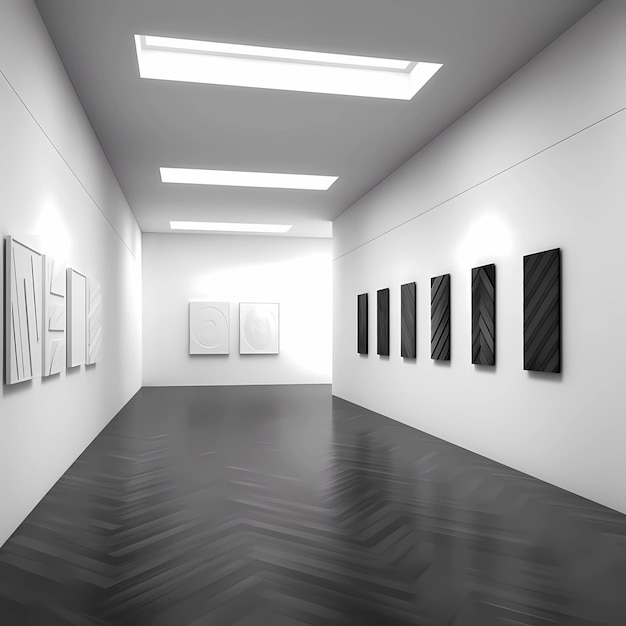 Minimalistyczna galeria sztuki z wystawą