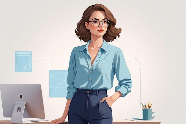 Zdjęcie minimalistyczna ilustracja eleganckiej kobiety w zwykłym stroju biurowym generatywna sztuczna inteligencja