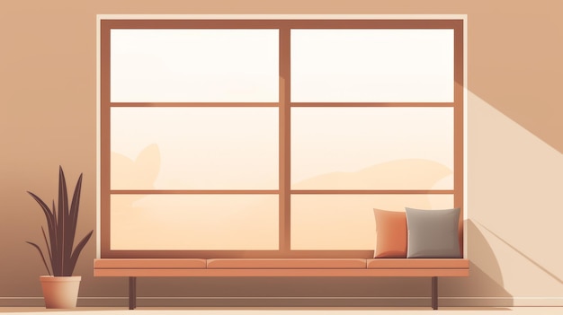 Minimalistyczna ilustracja ławki okiennej w ciepłych tonach