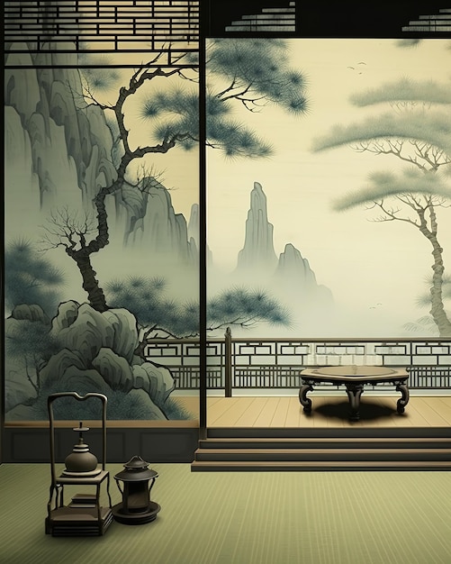 Minimalistyczna ilustracja ogrodu Zen