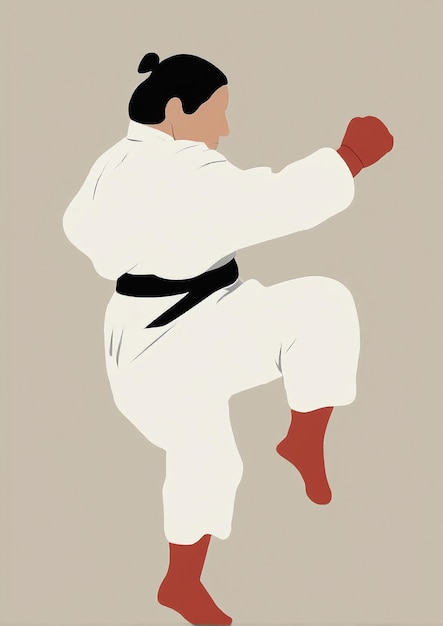 Zdjęcie minimalistyczna ilustracja plakat karate z wojownikiem karate w środku